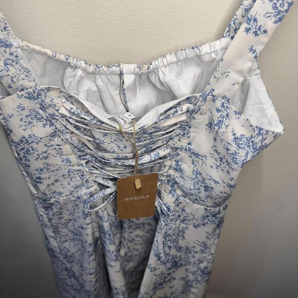 Rihoas Blue Floral Ruched Slip Corset Mini Dress SMALL - Picture 7 of 8
